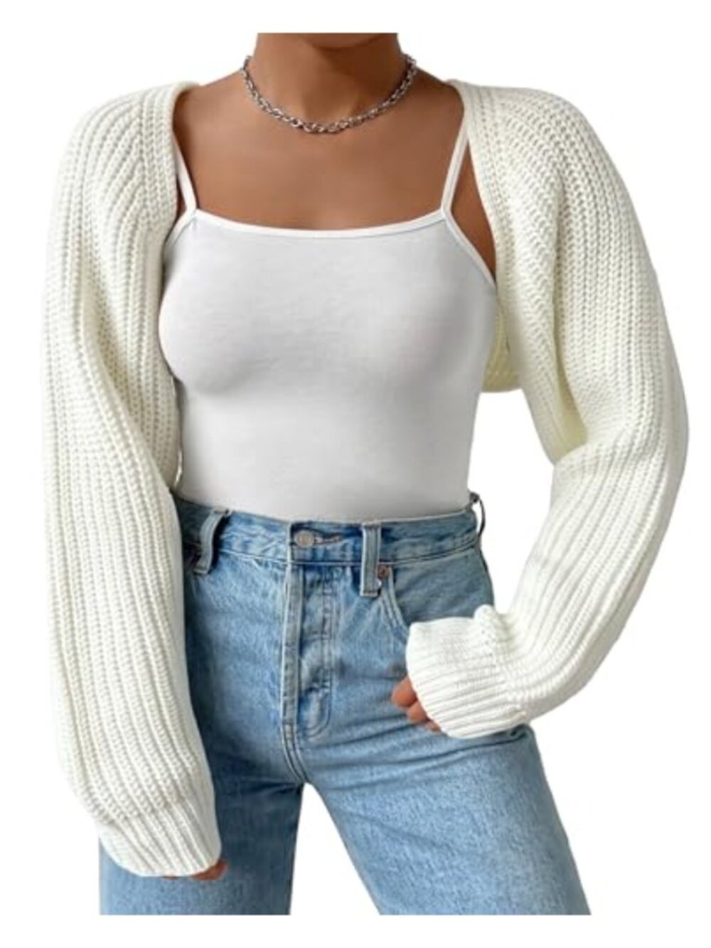 Plus Size Crop Cardigan - Long Sleeve Open Front Ribbed Knit Bolero Shrug